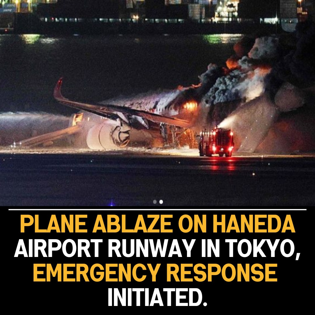 Japan Airlines plane on fire on runway at Tokyo’s Haneda airport