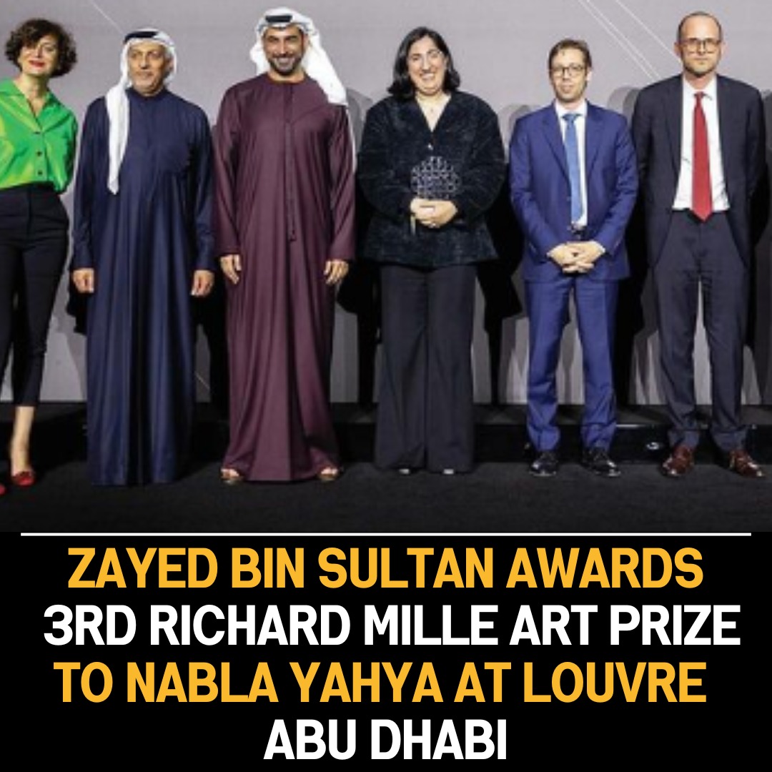 Zayed bin Sultan Awards Nabla Yahya 3rd Richard Mille Art Prize at Louvre Abu Dhabi for Artistic Excellence Celebration.