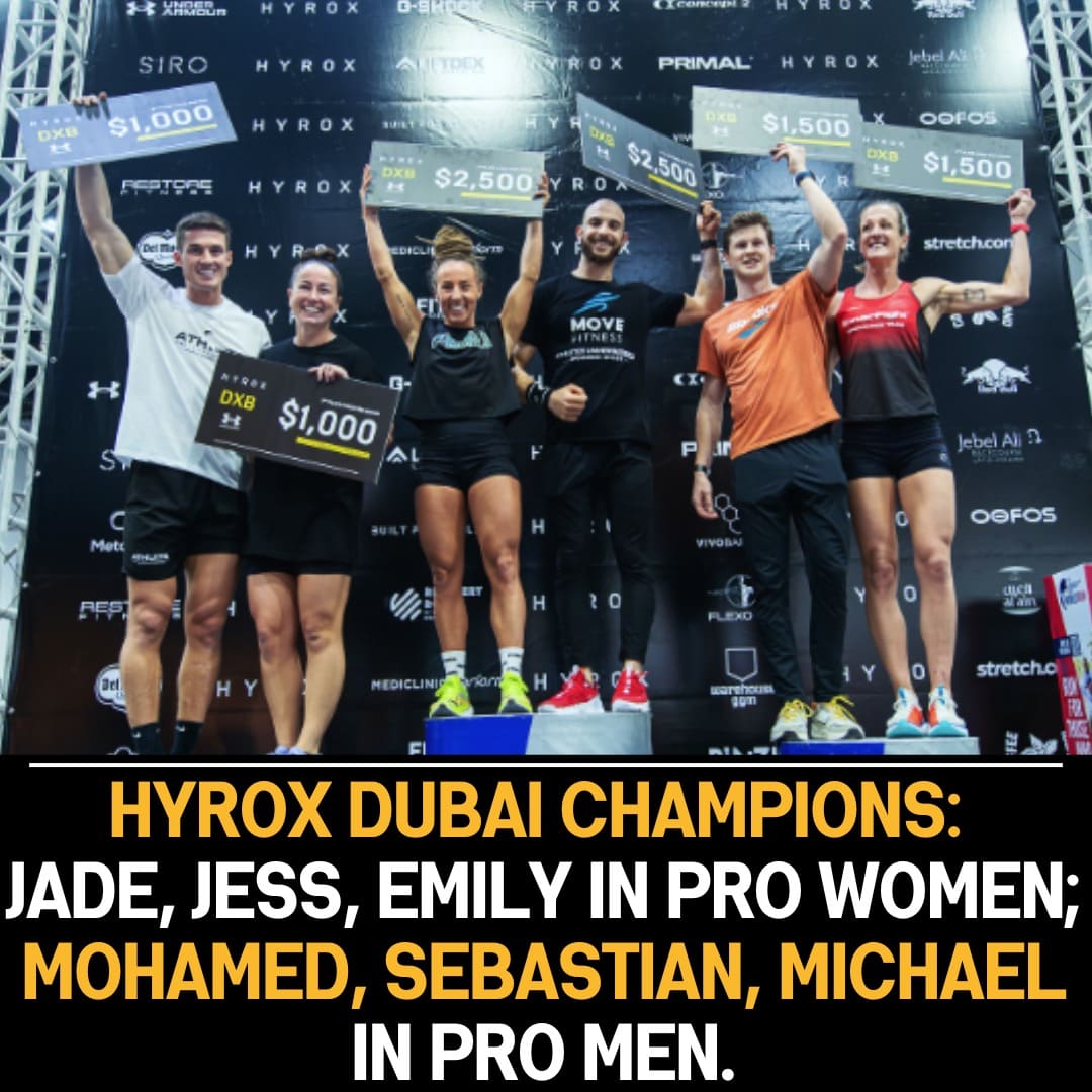 Hyrox Dubai Champions: Jade, Jess, Emily Triumph in Pro Women; Mohamed, Sebastian, Michael Dominate in Pro Men.