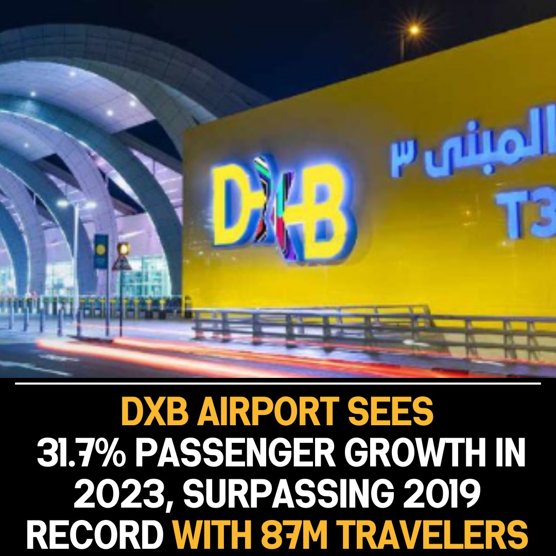 DXB Achieves Record-Breaking 87 Million Passengers in 2023, Marking a Remarkable 31.7% Year-on-Year Growth, Surpassing 2019 Milestone