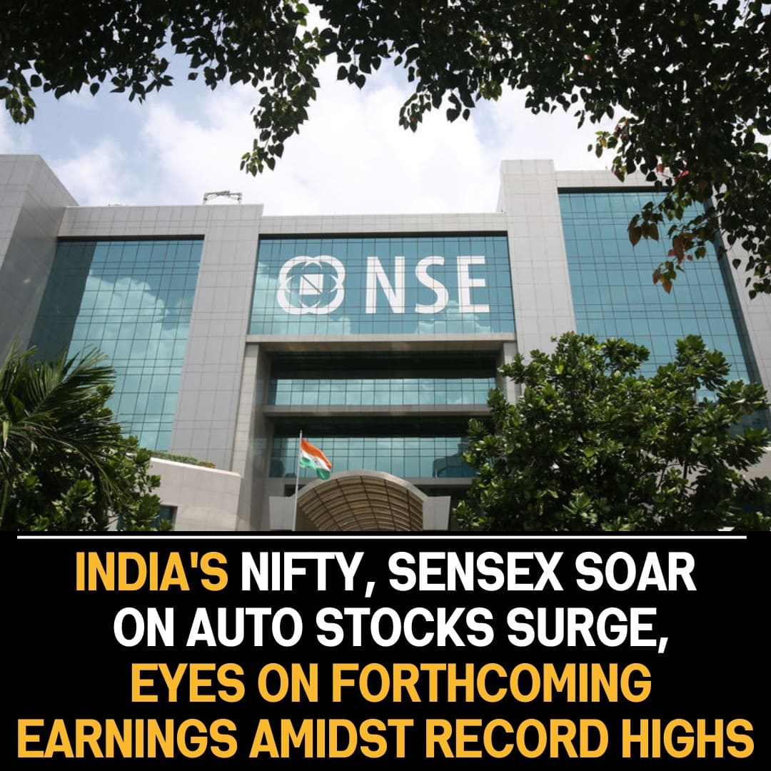 Indian stock indices reach record highs due to a surge in auto stocks, amid ongoing anticipation for upcoming earnings reports