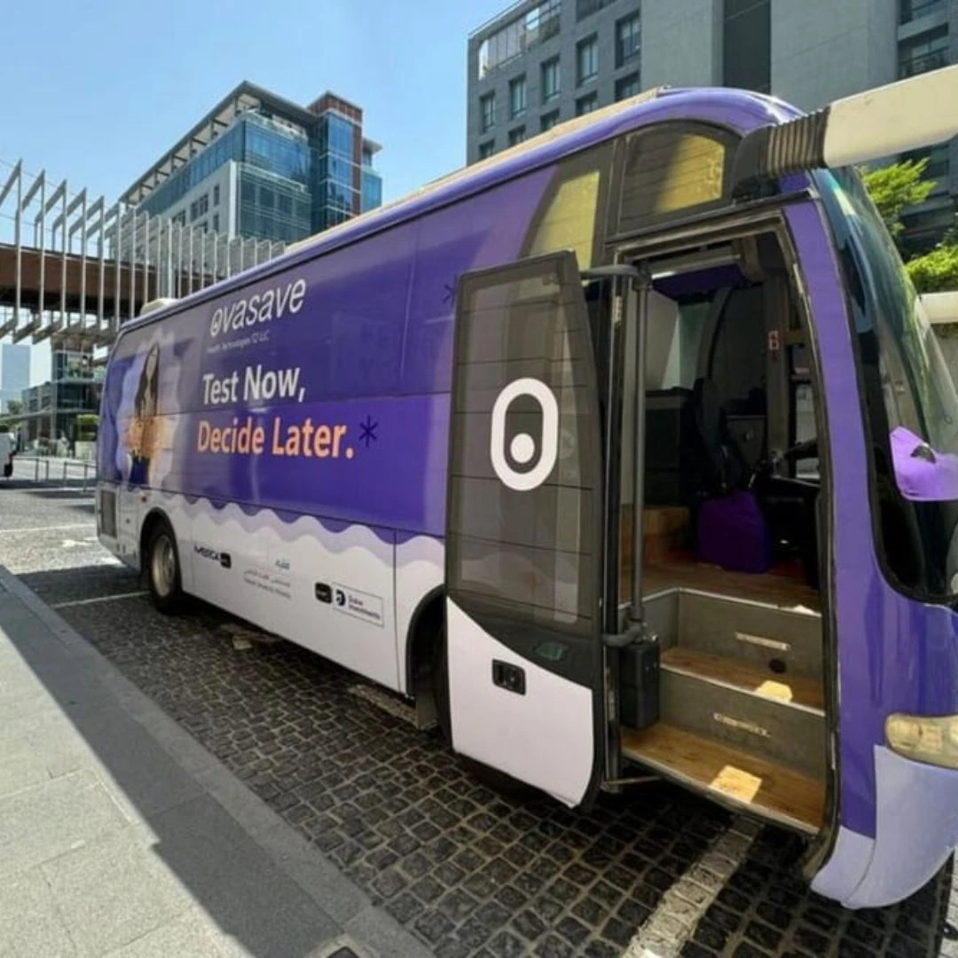 In the UAE, a purple bus offers free fertility testing for women to enhance reproductive health access.